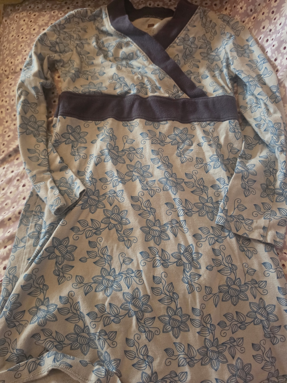 Kids Floral Wrap-Style Dress in Cream and Blue
